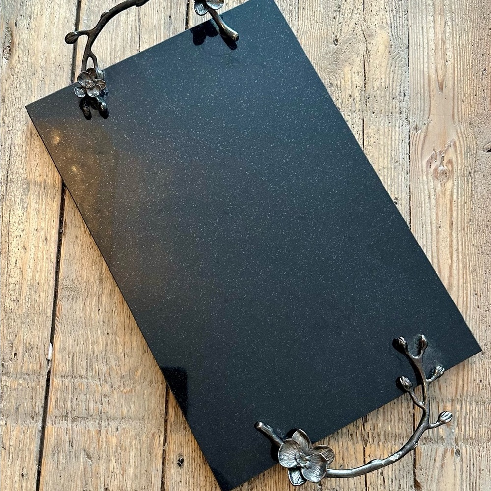 Michael Aram Black and Silver Floral Tray